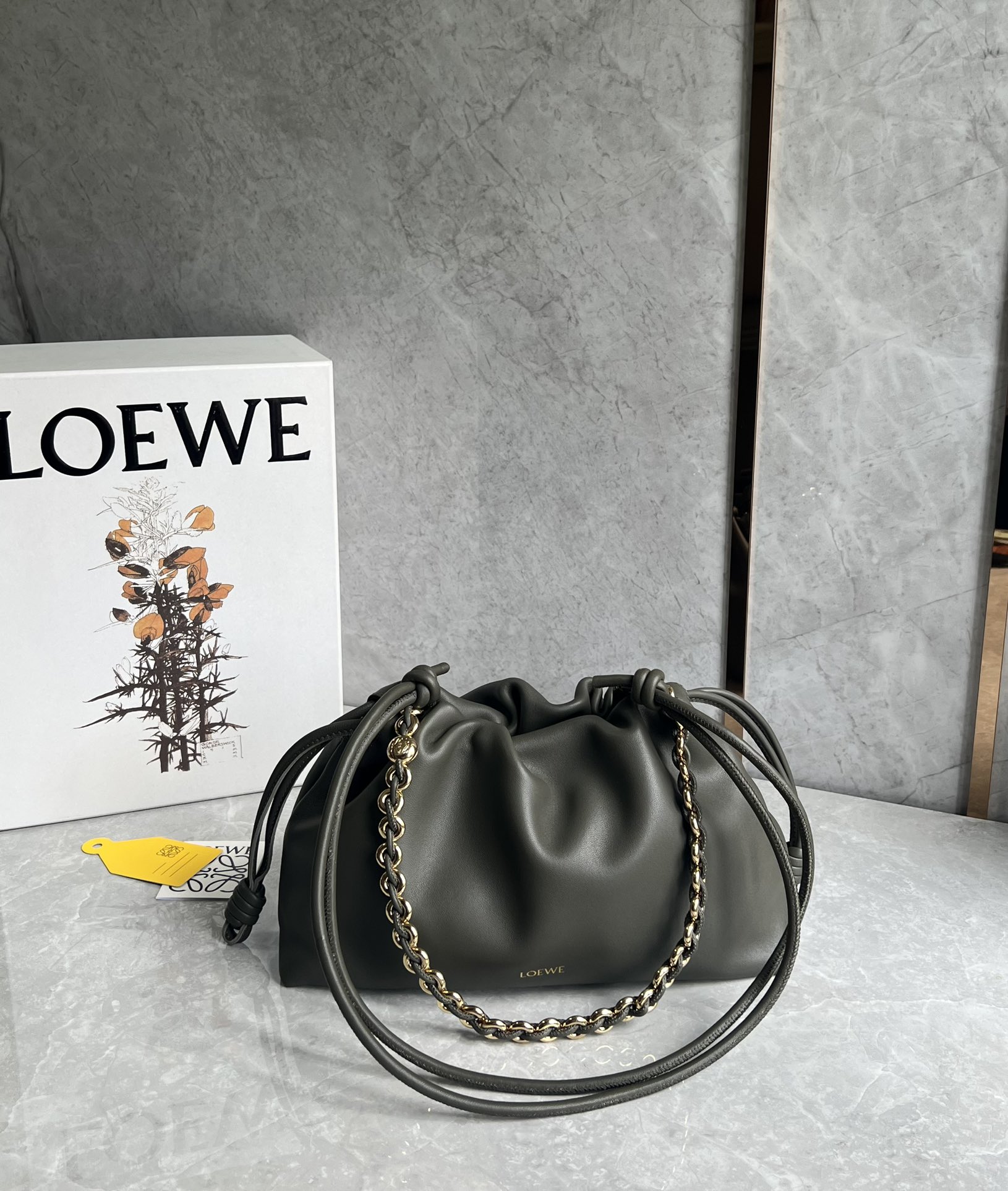 Loewe Medium Flamenco Purse in Mellow Nappa Lambskin Black Grey